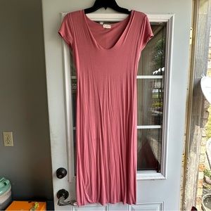pink t-shirt midi dress